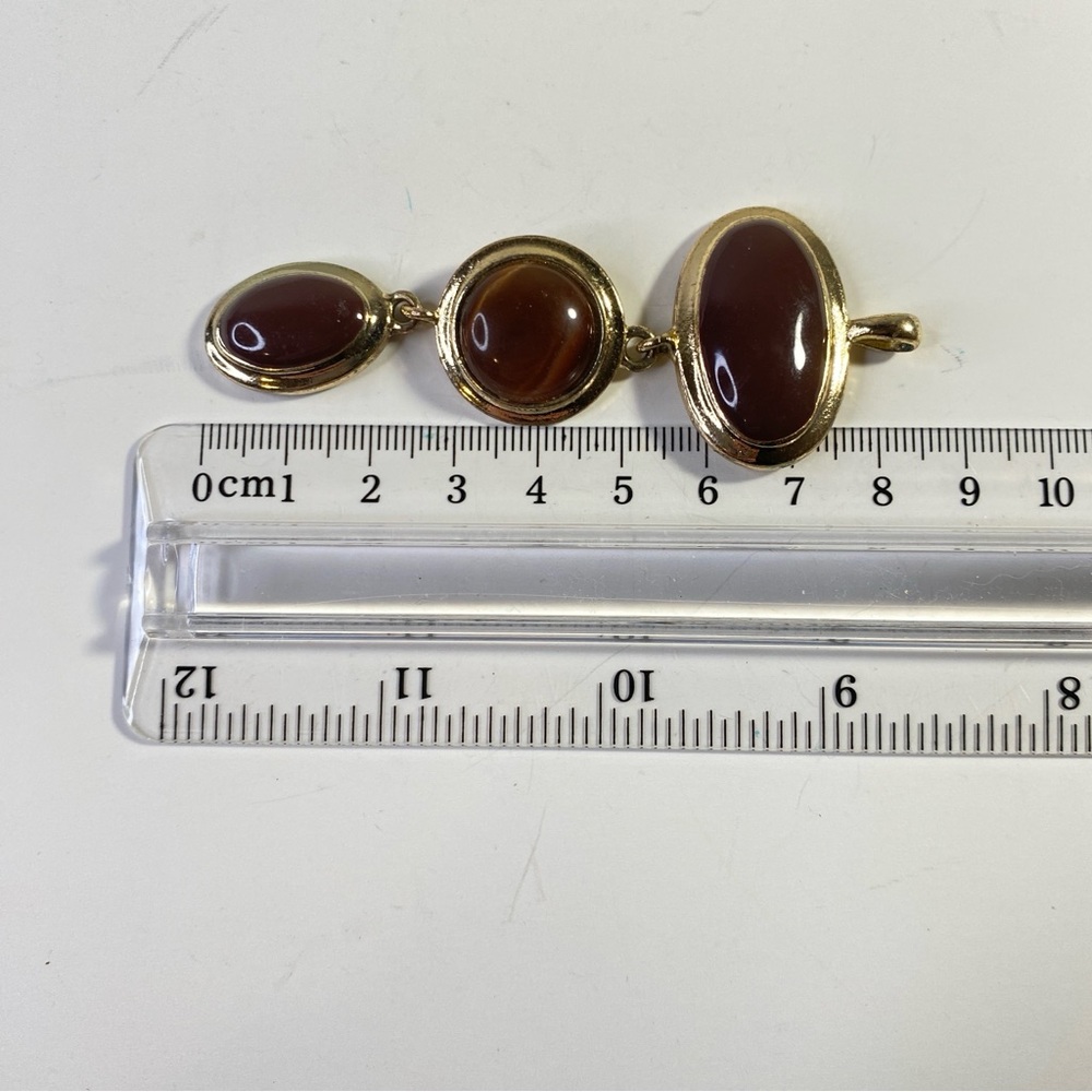 Vintage 80s/90s glass cabochon pendant gold tone drop cat’s eye - Picture 5 of 6
